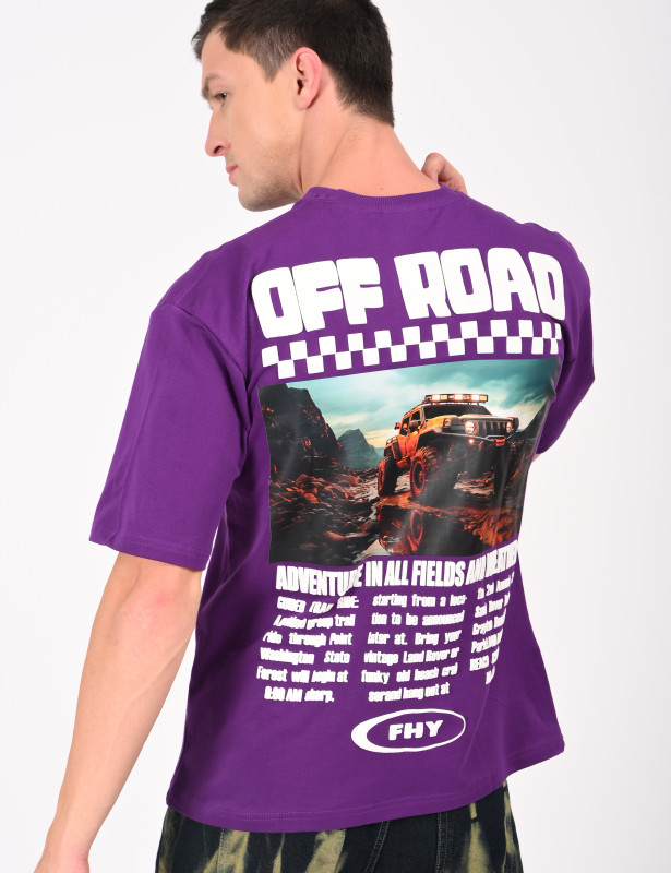 Purple Off Road Graphic Oversized T-Shirt for Men