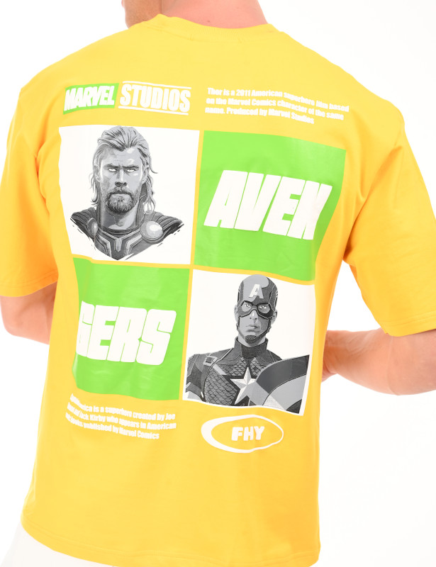 Yellow Avengers Graphic Cotton T-Shirt for Men
