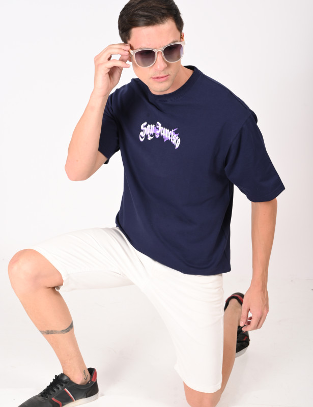 Men's Navy Blue San Francisco Graphic Oversized T-Shirt