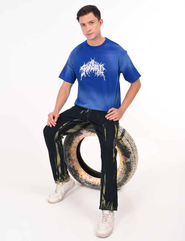 Men's Blue Ombre Graphic Oversized T-Shirt