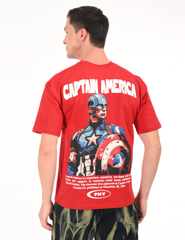 Red Captain America Graphic Oversized T-Shirt for Men | Premium Cotton Blend