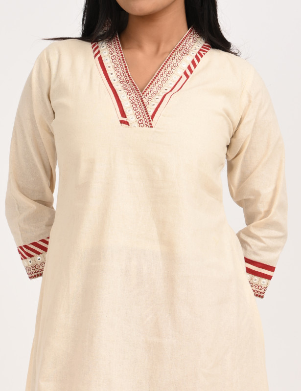 Elegant Off White Cotton Kurta Palazzo Set for Women