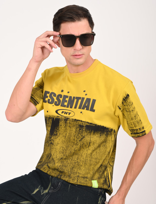 Mustard Yellow Essential Graphic Oversized T-Shirt for Men Premium Cotton Blend
