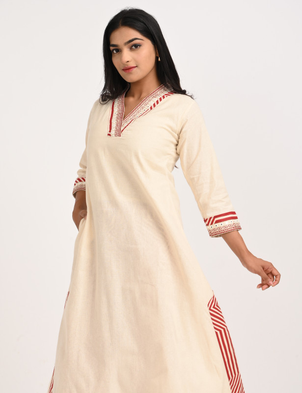 Elegant Off White Cotton Kurta Palazzo Set for Women