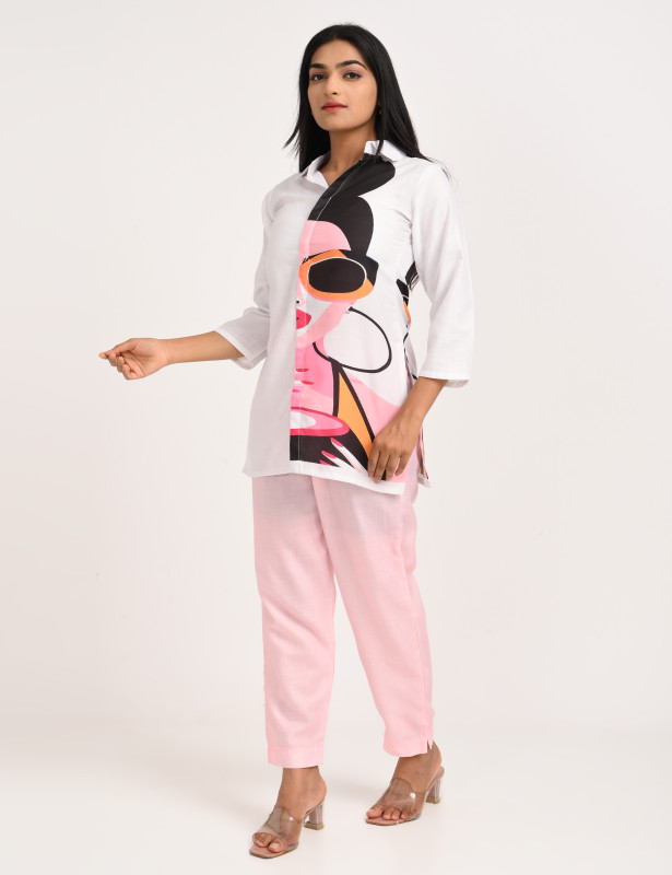 White Graphic Print Cotton Co-Ord Set for Women