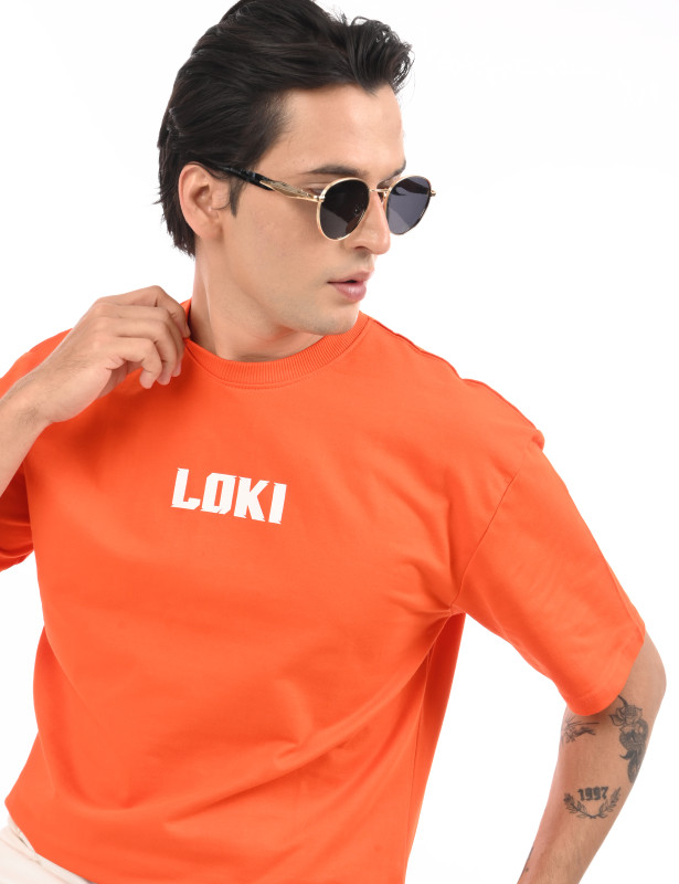 Orange Loki Marvel Graphic Oversized Cotton T-Shirt for Men