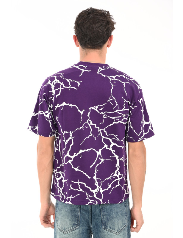 Purple Crackle Print Oversized T-Shirt for Men