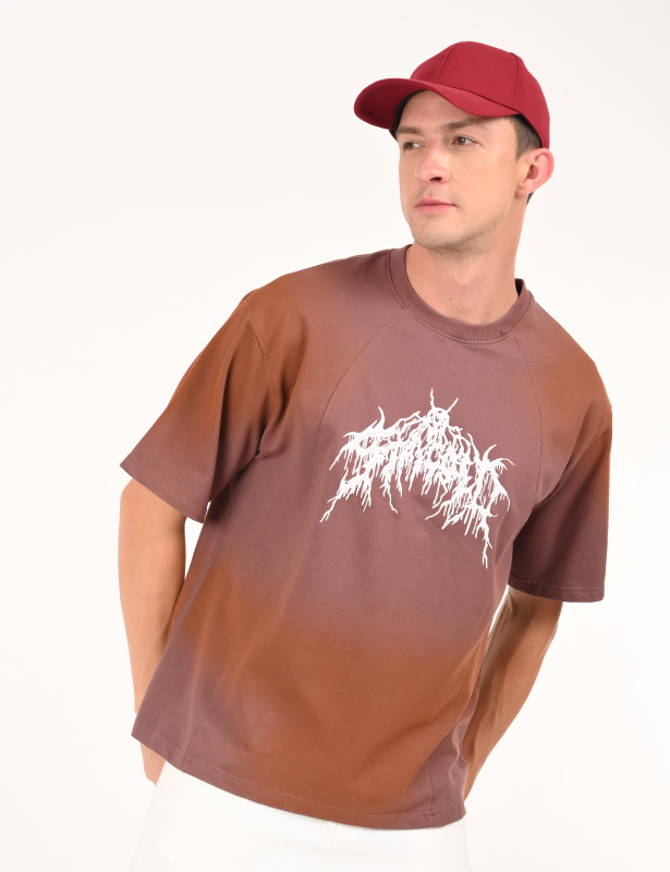 Brown Graphic Oversized Cotton T-Shirt for Men