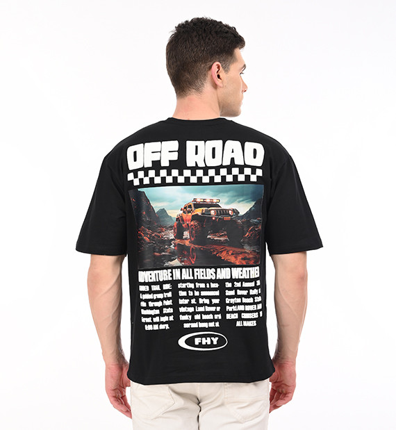 Black Off Road Graphic Cotton T-Shirt for Men