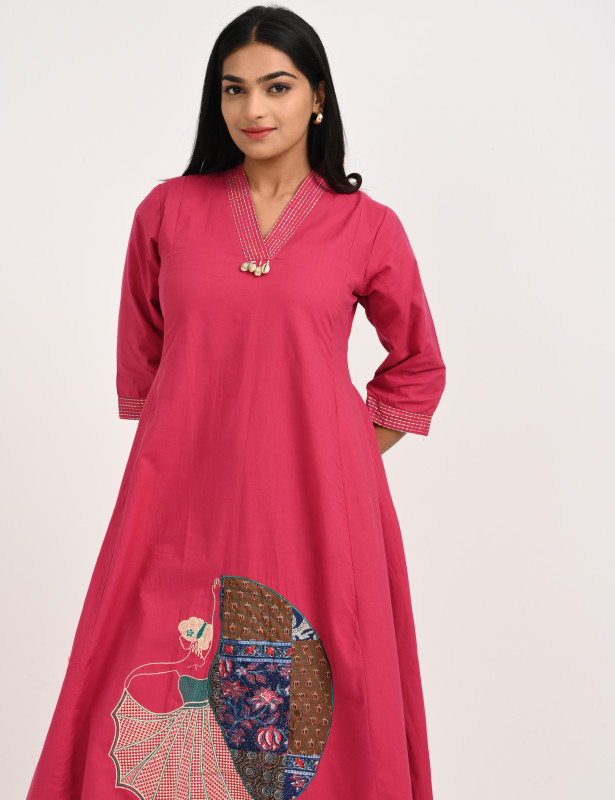 Rose Pink Embroidered Cotton Kurta Palazzo Set for Women