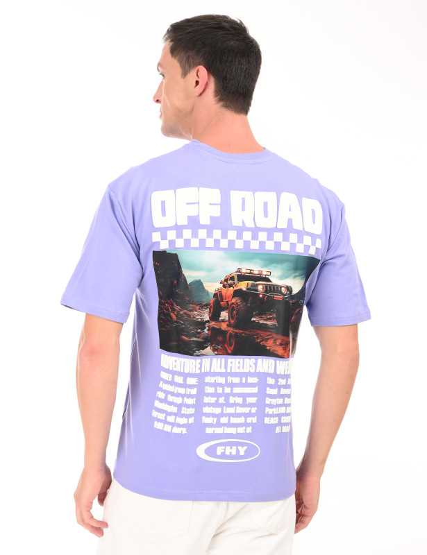 Lavender Off Road Graphic Oversized Cotton T-Shirt for Men