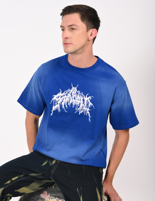 Men's Blue Ombre Graphic Oversized T-Shirt