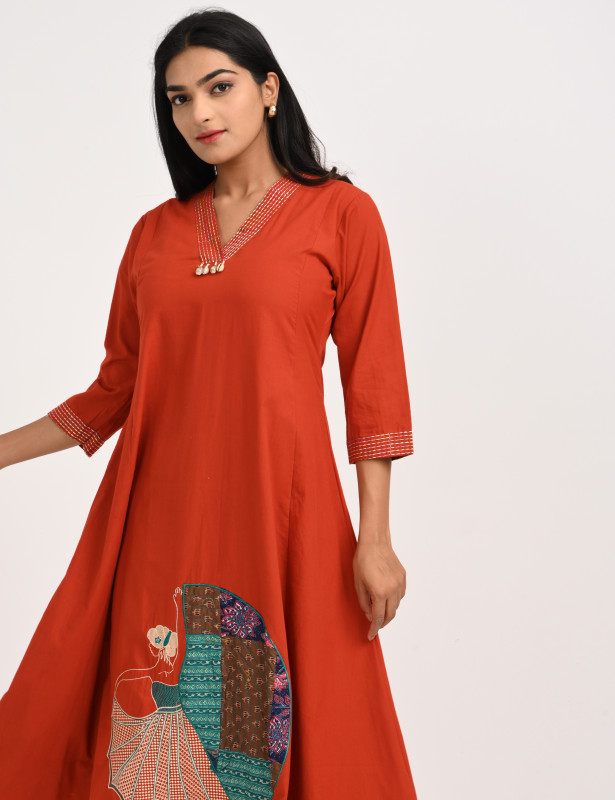 Rust Orange Cotton Kurta Palazzo Set for Women