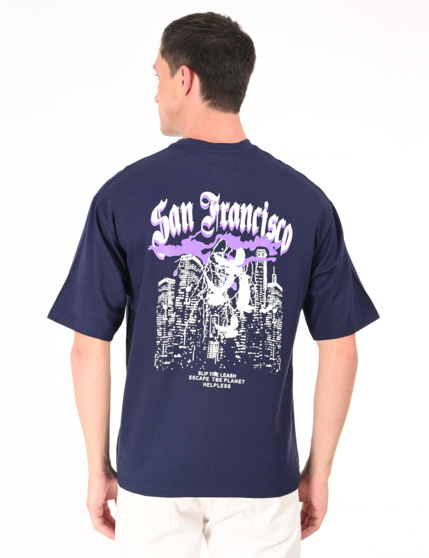 Men's Navy Blue San Francisco Graphic Oversized T-Shirt