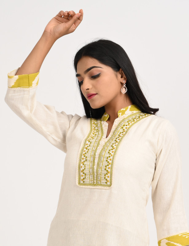 Off White Embroidered Cotton Kurta Palazzo Set for Women | Cloud Mart