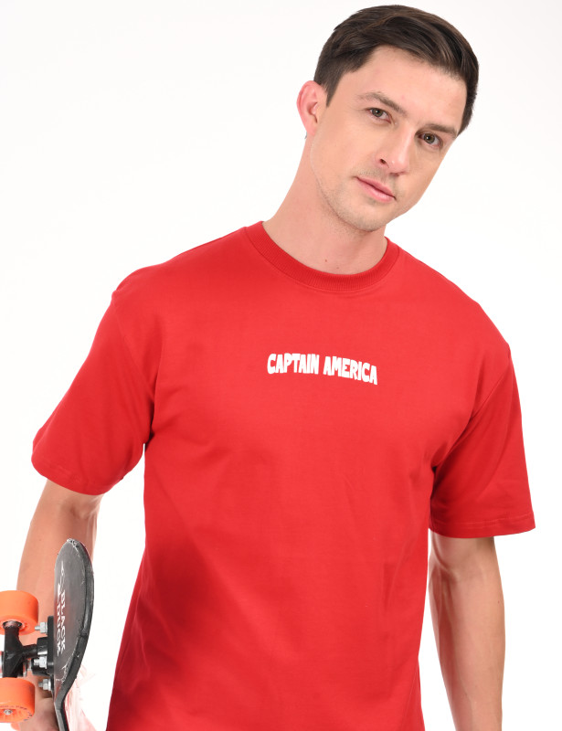Red Captain America Graphic Oversized T-Shirt for Men | Premium Cotton Blend