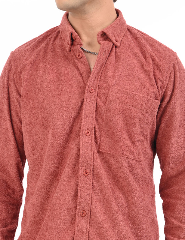 Dusty Rose Terry Cotton Full Sleeve Shirt for Men
