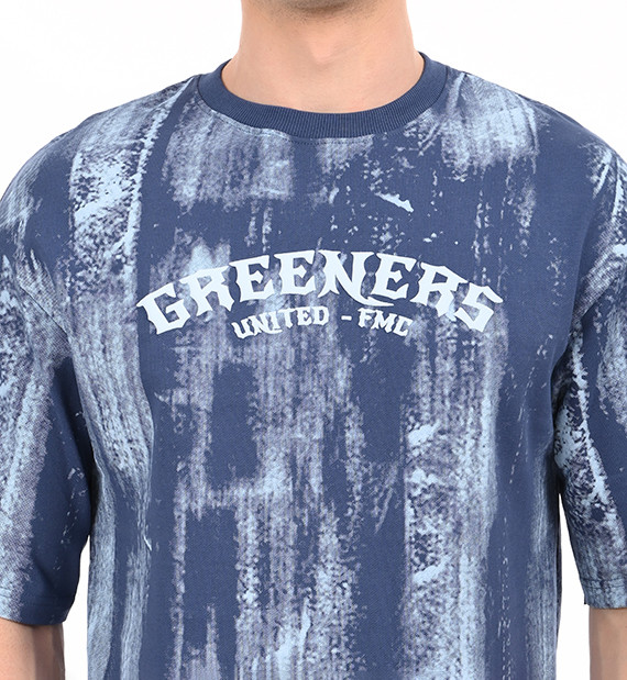 Blue Graphic Oversized Cotton T-Shirt for Men