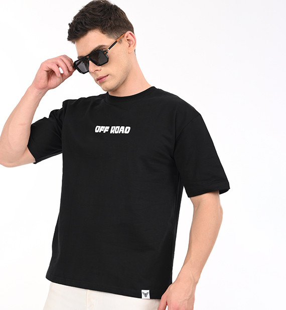 Black Off Road Graphic Cotton T-Shirt for Men