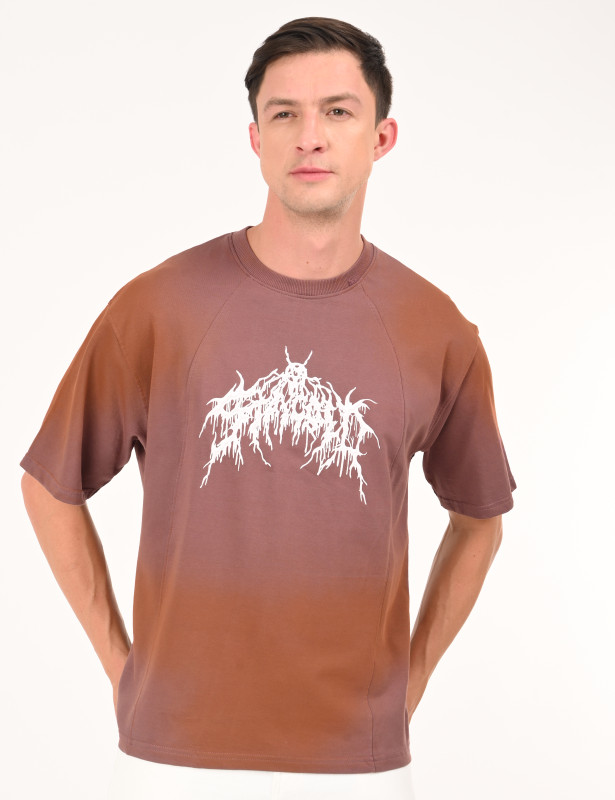 Brown Graphic Oversized Cotton T-Shirt for Men