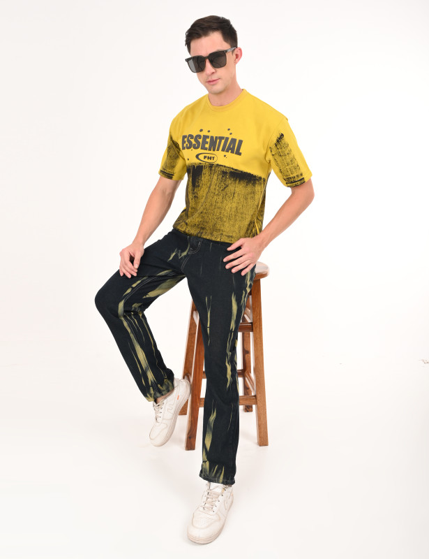 Mustard Yellow Essential Graphic Oversized T-Shirt for Men Premium Cotton Blend