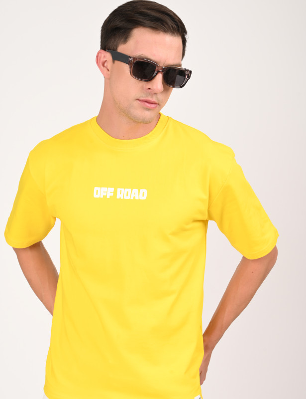 Yellow "OFF ROAD" Graphic Oversized Cotton T-Shirt for Men
