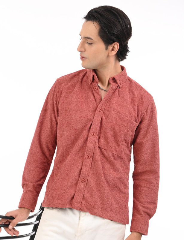 Dusty Rose Terry Cotton Full Sleeve Shirt for Men